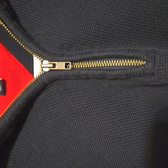 Vintage, Tommy Hilfiger, Navy, Grey, Quality Knit Sweater, Zip Neckline, Sz Lg - Picture 5 of 12